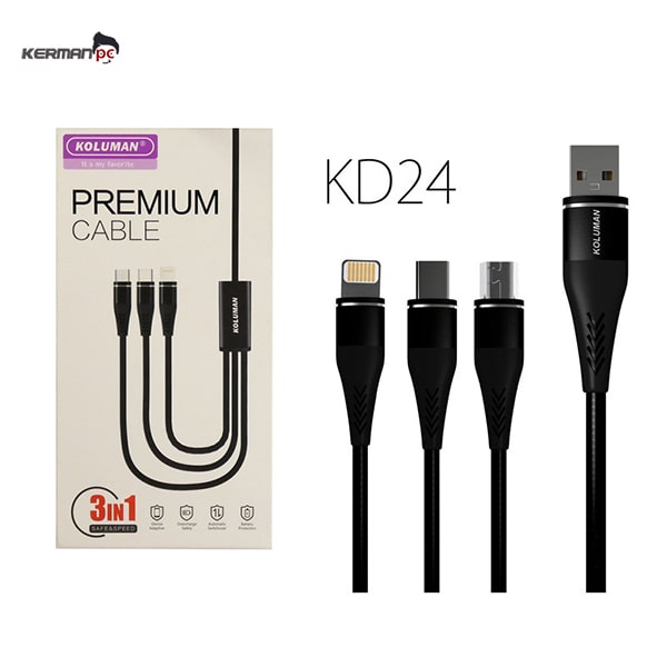 کابل تبدیل USB به لایتنینگ/microUSB/USB-C کلومن مدل KD-24 طول 1.2 ...